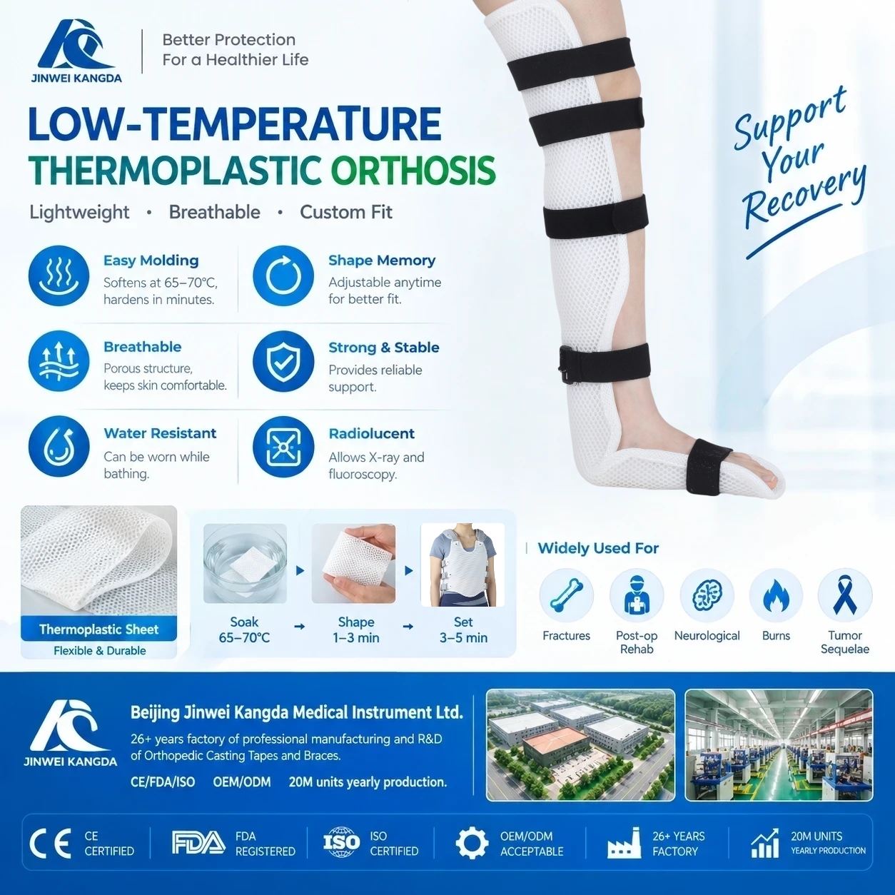 Kangda Low‑Temperature Thermoplastic Orthosis: Material Properties & Clinical Applications